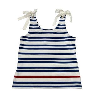 White + Warren Red White Blue Nautical Stripe Tie Shoulder Tank Top Size S